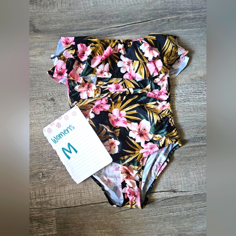 Floral one piece bathing suit